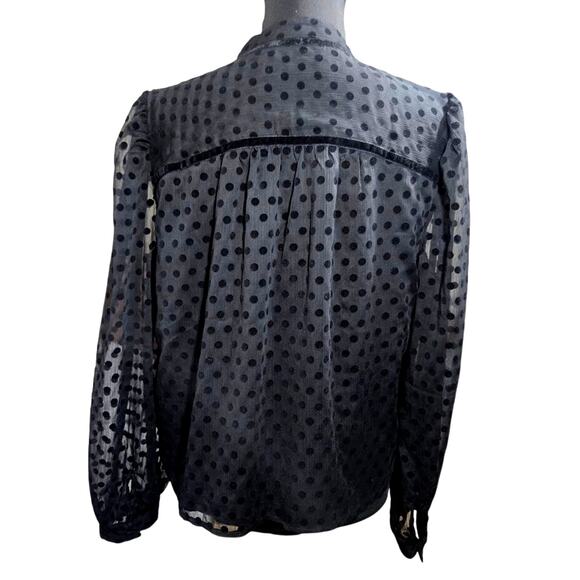 LOFT Women’s Medium Black Sheer Polka Dot Long Sleeve Blouse Dressy Top - Picture 2 of 11